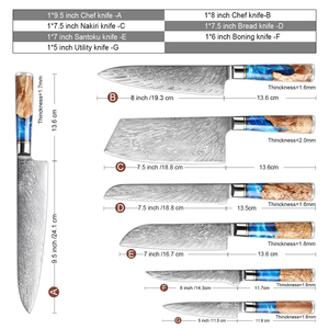 Ensemble de couteaux de cuisine professionnels avec lame en acier inoxydable carbone Damas et manche en résine - Product Image 2