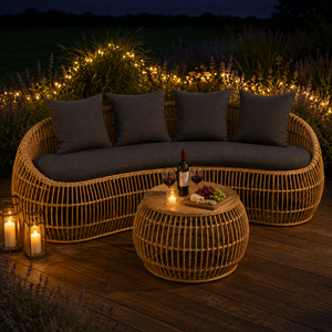 <b>Rattan</b> Garden <b>Sofa</b> Set with Ottoman Three Seat Outdoor Furniture Waterproof UV Resistant PE <b>Rattan</b> Contemporary Style - Product Image 1