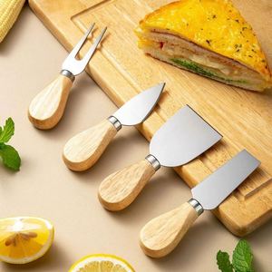 4pcs Unique Cheese Knife Tool <b>Set</b> Wood Bamboo Handle Stainless Steel Cheese Knife <b>Set</b> for Cheese Pizza - Product Image 6