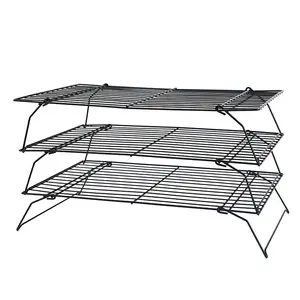 Ba tầng có thể gập lại Stackable nướng bánh công cụ Bánh làm mát giá không dính nướng Net