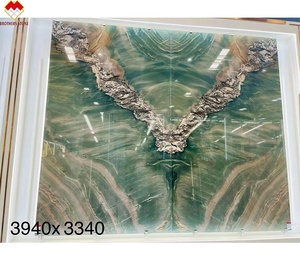 Panel de pared de losa de cuarcita verde de lujo con forma de diamante retroiluminado, chapa de piedra de cuarcita brasileña verde bosque - Product Image 4