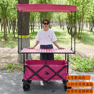 Chariot pliant d'extérieur personnalisé à quatre roues larges, chariot de jardin, chariot de plage et de camping avec pare-soleil amovible, facile à transporter et à ranger - Product Image 2