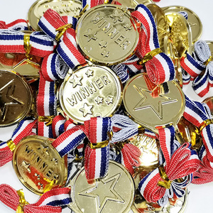 Gold Plated Plastic Medals With Red White Blue Ribbons For Kids Sports Events And School Awards - Product Image 4