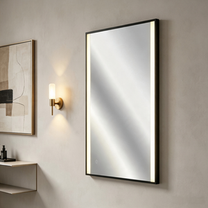 Vertical Narrow Black Aluminum Frame LED Bathroom <b>Mirror</b>, Side Warm Light Strip, Touch Control Wall Mounted <b>Smart</b> Vanity <b>Mirror</b> - Product Image 5