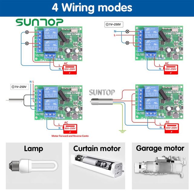 SUNTOP IGBT 433Mhz 220V Wireless Remote Control Switch for Motor Forward and Reverse Controller Automatic Doors /roller Shutter