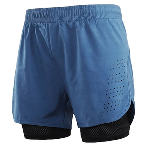 Shorts de course décontractés pour hommes en toile double couche noire, séchage rapide, pour fitness et entraînement, taille élastique, très demandés - Product Image 4