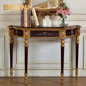 Table <span class=keywords><strong>console</strong></span> en PU dorée à la main, style <span class=keywords><strong>baroque</strong></span>, sculptures en résine, feuilles d'<span class=keywords><strong>or</strong></span> 24 carats et plateau en marbre, idéale pour les halls d'entrée, les hôtels de luxe et les villas - Product Image 3
