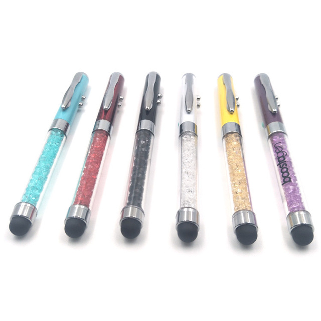 Promotional Multi Function Metal Crystal Stylus Pen Ball Pen Laser Pointer Light Led Logo Pen
