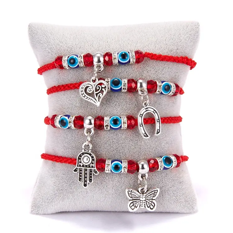 Rebaccas New Blue Evil Eyes Butterfly Heart Turtle Charm Red Rope Braided Diy Adjustable Bangle Bracelets