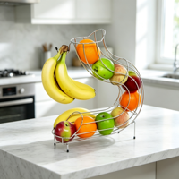 Panier à fruits en argent avec support pour bananes, pour la cuisine, la table à manger, le rangement des fruits et légumes