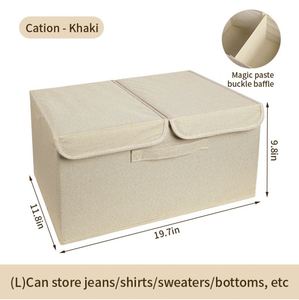Boîte de rangement pliable en tissu de lin pour vêtements et couettes, avec double couvercle, pour armoire domestique - Product Image 2