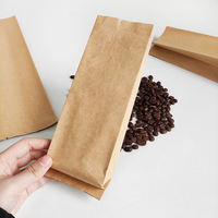 Sac en papier kraft imprimé personnalisé à fond plat en aluminium, emballage pour café, emballage thermoscellable, fermeture à languette, réutilisable, stockage alimentaire en PE