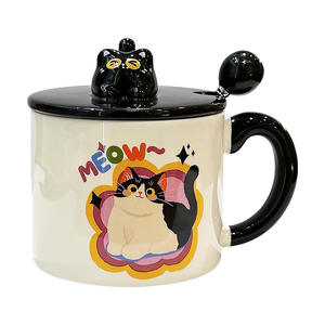 <b>Cute</b> Cat Themed Ceramic <b>Mug</b> With Lid Spoon And Handle Cartoon Design For Gift 2025 New Creative Couple Water Cup - Product Image 4