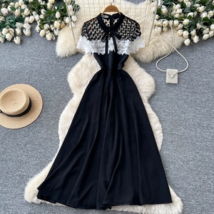 long lace dress with slit Sexy Black Lace Long Party Dress with Slit  FancyVestido