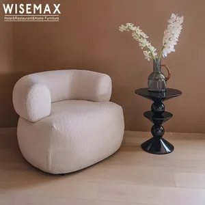 أثاث WISEMAX ديكور فاخر أثاث غرفة المعيشة كرسي من الصوف الصناعي الأبيض في بعض الأحيان من جلد الغنم والفراء كرسي صالة الترفيه