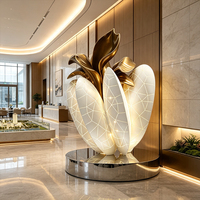 Sculpture de lotus doré de luxe en acier inoxydable, statue florale en métal, décoration pour hall d'hôtel, centre commercial, villa, installation artistique pour projets