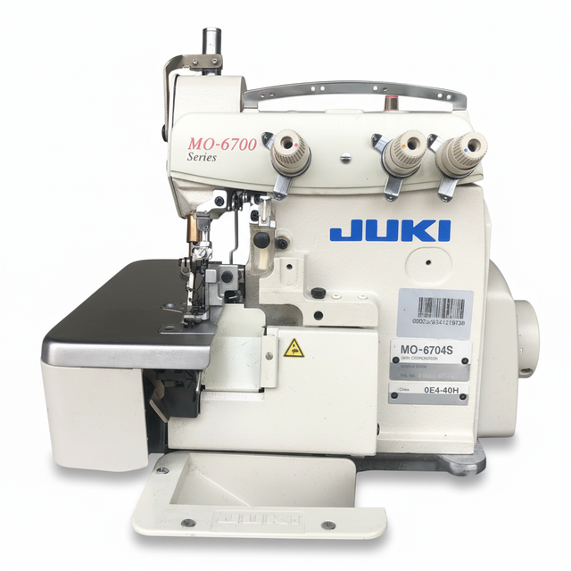 Used Juki-6704 Industrial White Flat-Bed Drop Feed Sustainable 3-Thread Overlock Sewing Machine