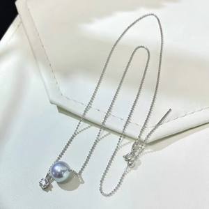 จี้ไข่มุกอะโกย่า 7-8 มม. ไข่มุกน้ำทะเลธรรมชาติทรงกลม โซ่เงิน 925 คลาสสิก สง่างาม ประดับด้วยกรงเล็บ สำหรับผู้หญิง - Product Image 3