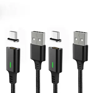 Kabel Pengisian Daya USB Tipe C Magnetik LED Kepang Nilon