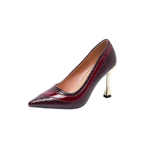 Escarpins élégants pour femmes à bout pointu, dessus texturé gaufré, bride contrastante brillante, talon évasé métallique, chaussures de mode - Product Image 6