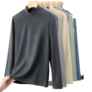 T-shirt à col roulé mi-haut en coton modal de haute qualité, décontracté pour homme, à manches longues, tricoté, design uni - Product Image 1