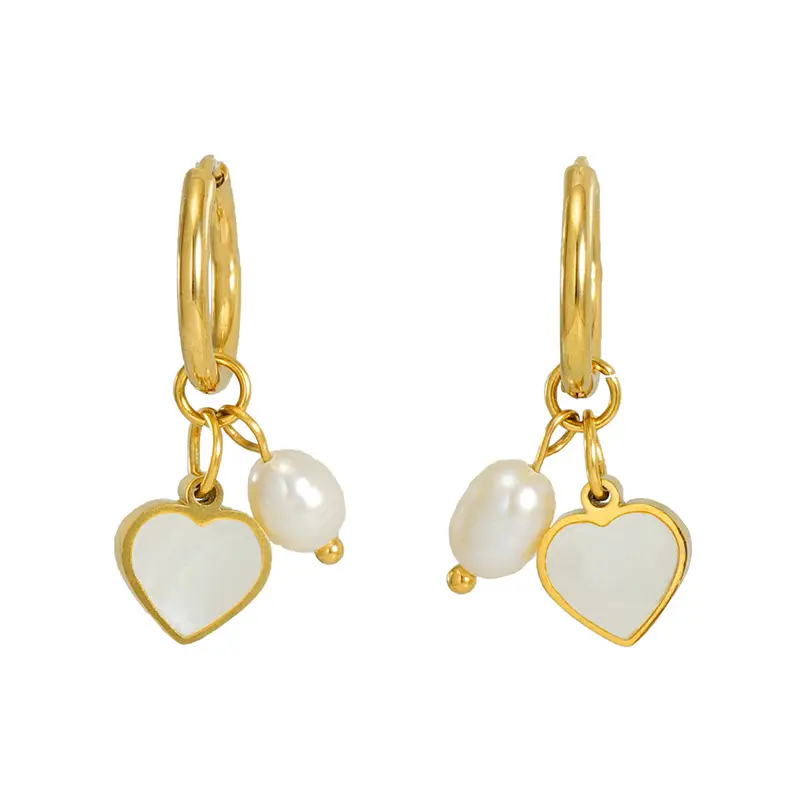 18K Gold stainless steel ear ring pearl shell eardrops European and American ins stainless steel earrings wholesale for women