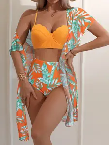 Dg033160 Dames Sexy Hoge Taille Bikini Print Met Bh Shirt Strand Driedelige Badpak Zomer Hot Sale