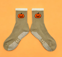 Chaussettes de Pilates personnalisées pour Halloween, avec bordure amusante (sorcière, fantôme, citrouille), sans couture, absorbantes, respirantes, tricotées pour l'automne, personnalisables