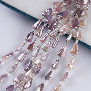 Vente en gros de perles d'eau douce naturelles de 18 cm, collier de perles DIY, forme triangulaire baroque, blanc, rose naturel, teinte violette, perles en vrac - Product Image 2