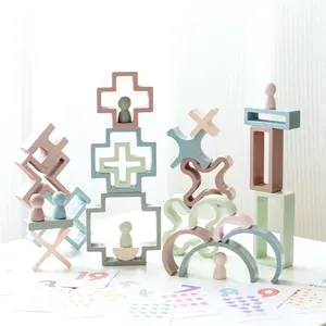 CPC personalizado Montessori madera Arco Iris pila conjunto preescolar aprendizaje rompecabezas juguete de bloques de construcción para niños pequeños educación temprana