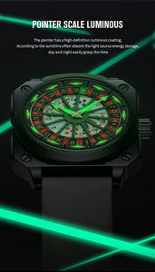 VA VA VOOM 2971 Hannah Martin Montre à quartz pour homme, boîtier en alliage, cadran en verre, bracelet en silicone, étanche, aiguilles lumineuses, God Gamblers Lucky - Product Image 3