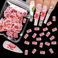 Bunga Akrilik 3D Desain Handmade Kawaii untuk Seni Kuku, Rhinestone Unik, Resin 3D Custom untuk Seni Kuku