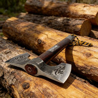 Hache en acier forgé à double tête robuste - Hache de camping de style viking tranchante pour couper du bois et la survie