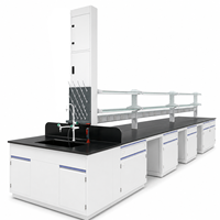 Banc de laboratoire avec étagères suspendues, armoires mobiles et structure en acier pour laboratoire de recherche scolaire et universitaire