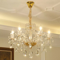 Lustre Suspendu Moderne Luxe en Verre Doré et Cristal K9 pour Salon, Chambre d'Hôtel