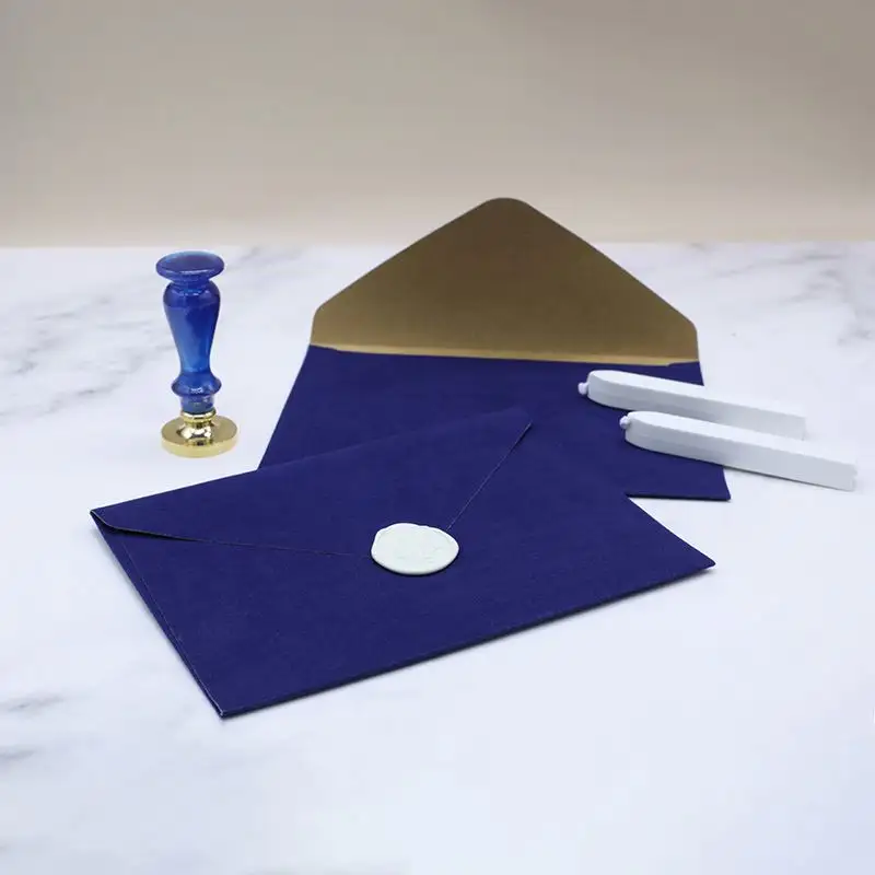 Enveloppes Vintage en velours bleu, lot de 50 enveloppes de mariage personnalisés avec sceau à cire