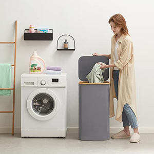 Large <b>Foldable</b> 100l <b>Laundry</b> <b>Basket</b> With Lid Clothes Hampers for <b>Laundry</b> With Bamboo Handles and a Removable <b>Laundry</b> Bag - Product Image 2