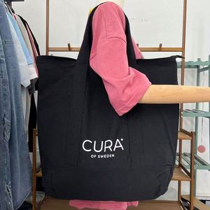 <b>Large</b> Luxury Eco-friendly Tote Shopping <b>Bags</b> Black Cotton Non-Woven <b>Canvas</b> Reusable with Custom Logo and Creative Design - Product Image 4