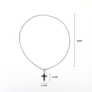 Collana a Croce con Diamanti in Stile Europeo, Placcata Oro con Zirconia Cubica Nera per Donne e Ragazze - Product Image 4