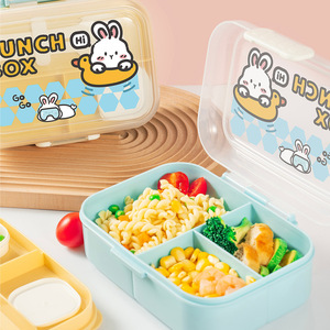 Cartoon Childrens Divided Lunch Box Rectangle Airtight Microwave Safe <b>Plastic</b> For School Kids - Product Image 1