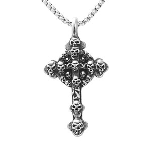 yunnique Stainless Steel Skull <b>Cross</b> Pendant Men's Necklace Geometric Design 190161 - Product Image 4