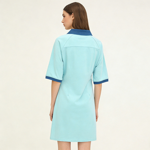 Polo Collar Shift <strong>Dress</strong> - Contrast Trim Short-Sleeve Casual <strong>Dress</strong> (Customizable Logo Print/Embroidery, Soft Breathable Fabric) - Product Image 3