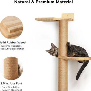 Moderno Árbol para Gatos de Madera de 5 Niveles, Montado en la Pared, con Poste Rascador de Sisal para Escalar y Descansar, Ecológico - Product Image 3