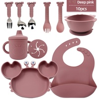 Ensemble de repas en silicone pour bébé, facile à nettoyer, ensemble de 10 assiettes de crabe pour enfants, ensemble de vaisselle pour tout-petits