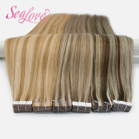 Extensions de cheveux naturels à double trame, couleur balayage, lisses, avec bandes adhésives, vente en gros
