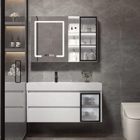 Meuble sous-vasque mural de salle de bain de luxe de style moderne Meuble sous-vasque en céramique marbrée blanche avec miroir