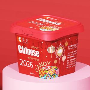 1L 30 ounce Candies <b>container</b> Plastic sweet <b>snack</b> storage Air Tight <b>Container</b> With Lids IML Chinese New year RED square box - Product Image 4