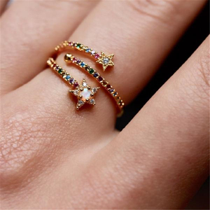 Bague ouverte ROXI Micro Pave avec zircon coloré, opale et pierre géométrique, motif étoile et œil, pour femme - Product Image 4