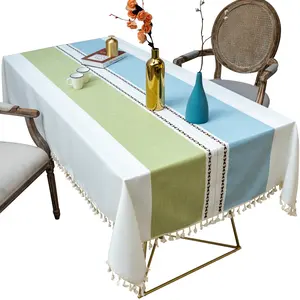Ağır mavi su geçirmez yemek dikdörtgen jakarlı keten masa örtüsü ile parti için dantel
