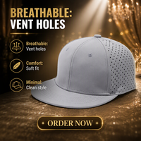 Casquette de baseball unisexe 6 panneaux de haute qualité avec trous découpés au laser, visière plate haute performance en polyester pour le sport et le golf – Vente en gros
